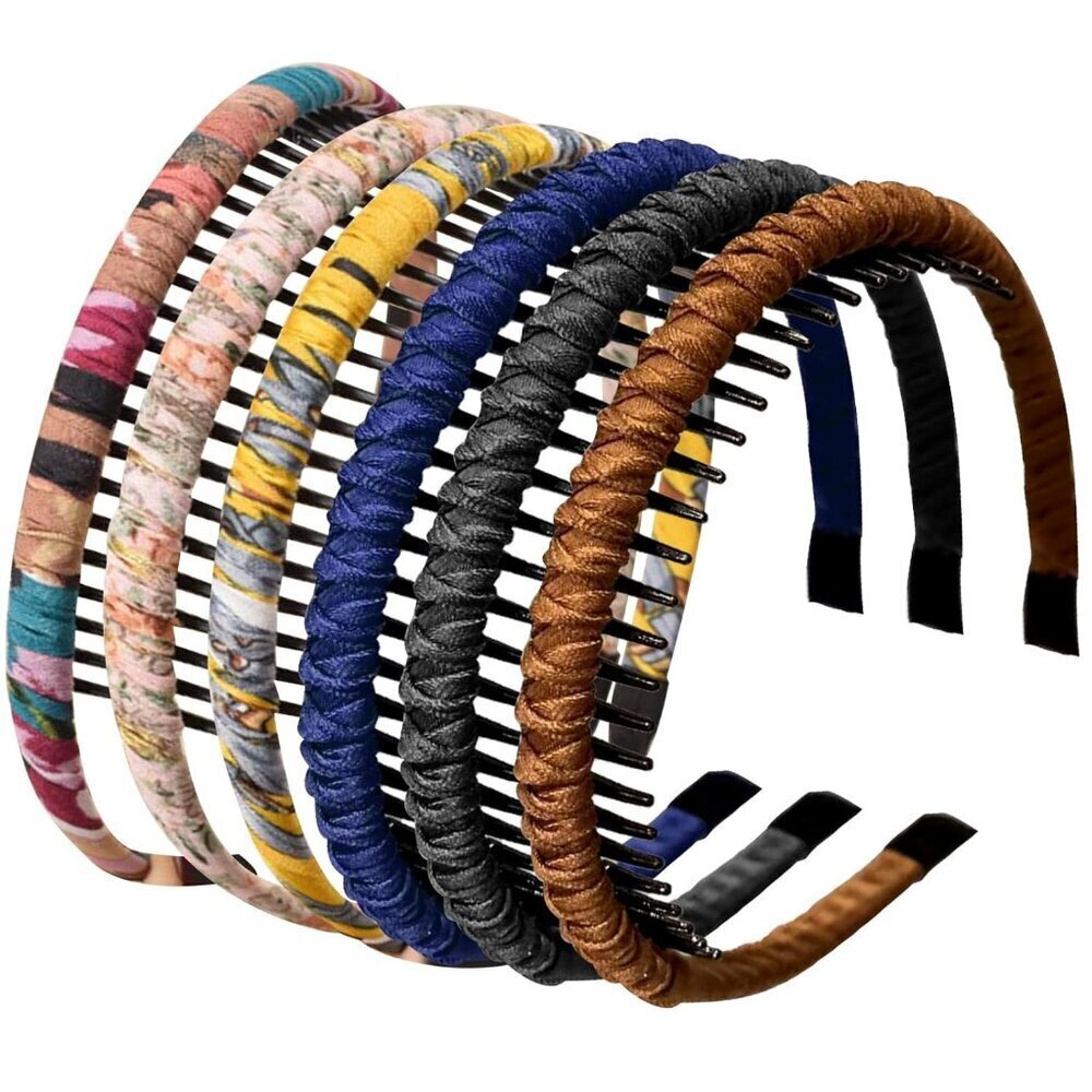6PCS Hairbands Comb Toothed Non Slip Floral and Solid for Daily, Office, Party